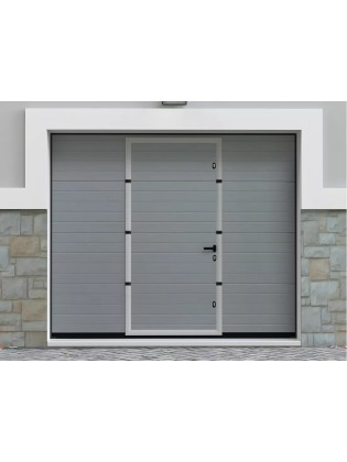 Porta per garage sezionale effetto scanalato cancello centrale con motore Somfy Grigio - NORIA